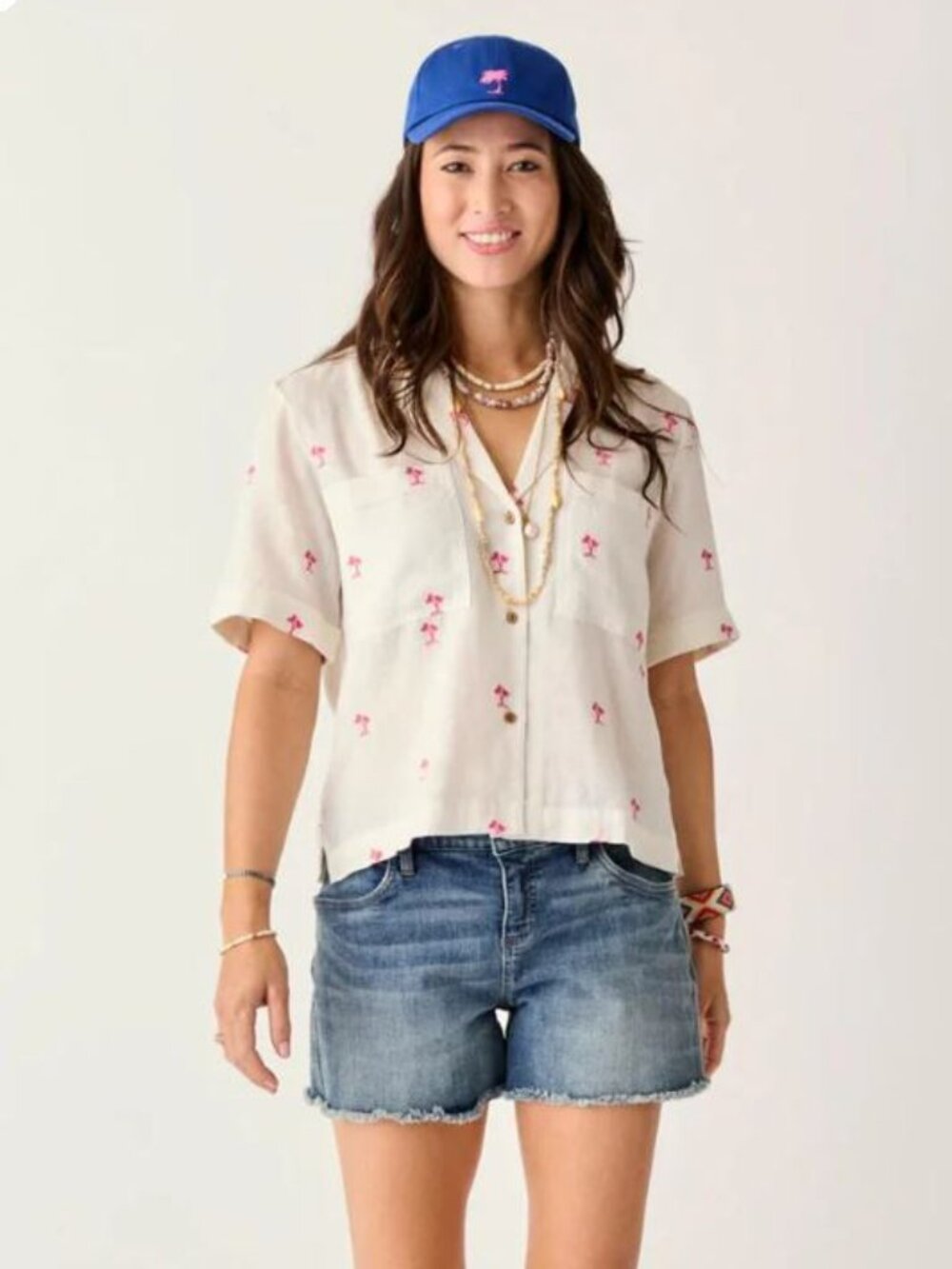 Carve Designs Luca Linen Shirt - Palm Embroidered - S NWT